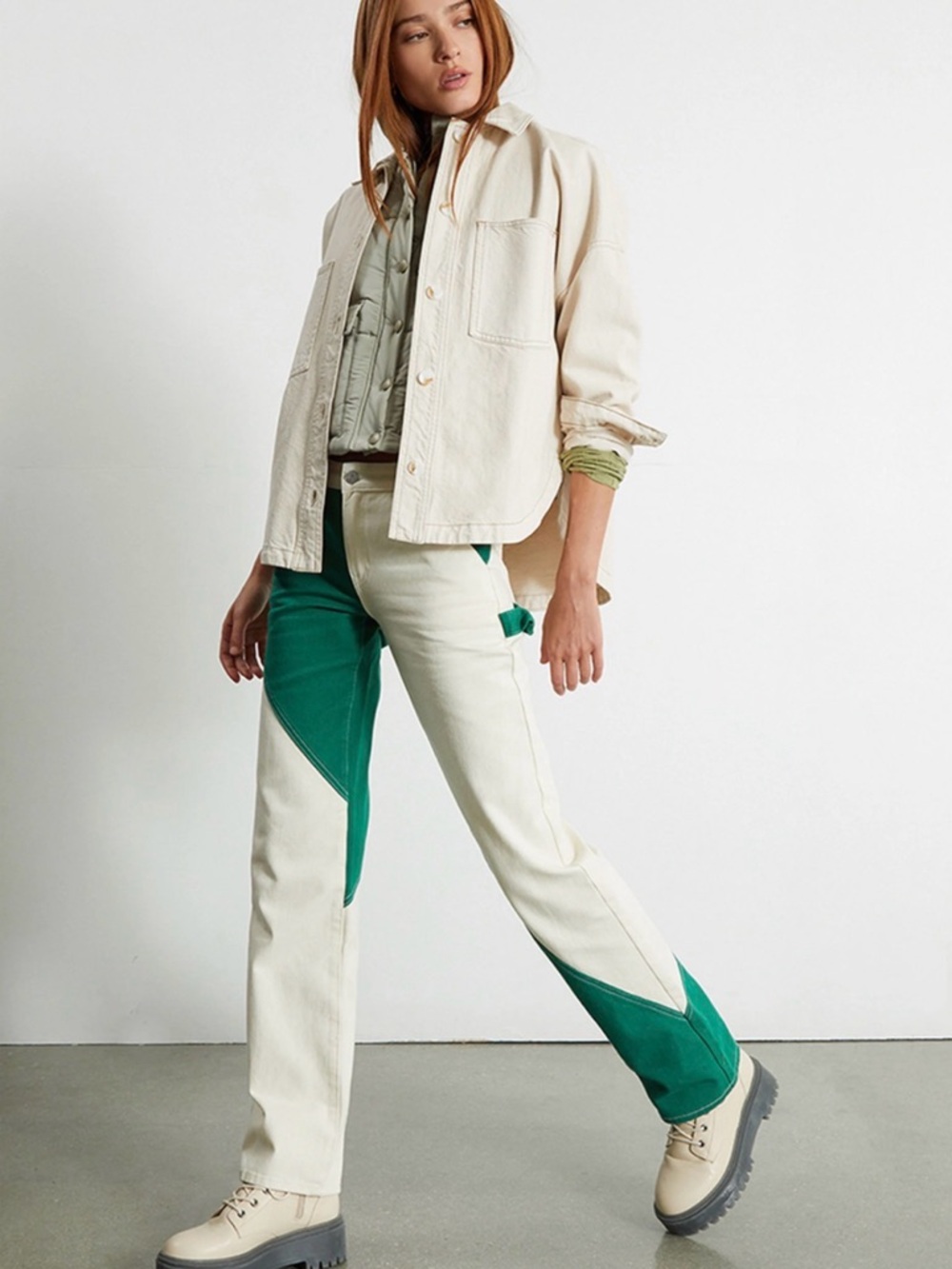 PacSun Green & White Paneled Low Rise Carpenter Pants Jeans Size 23